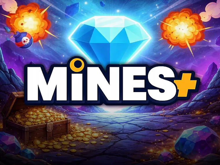 Mines+ con diamante, cofre de monedas y explosiones